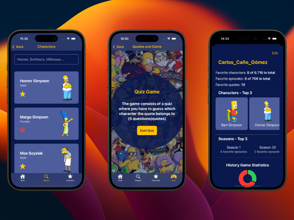 Captura de una de las pantalla de la aplicación de iOS de los Simpsons